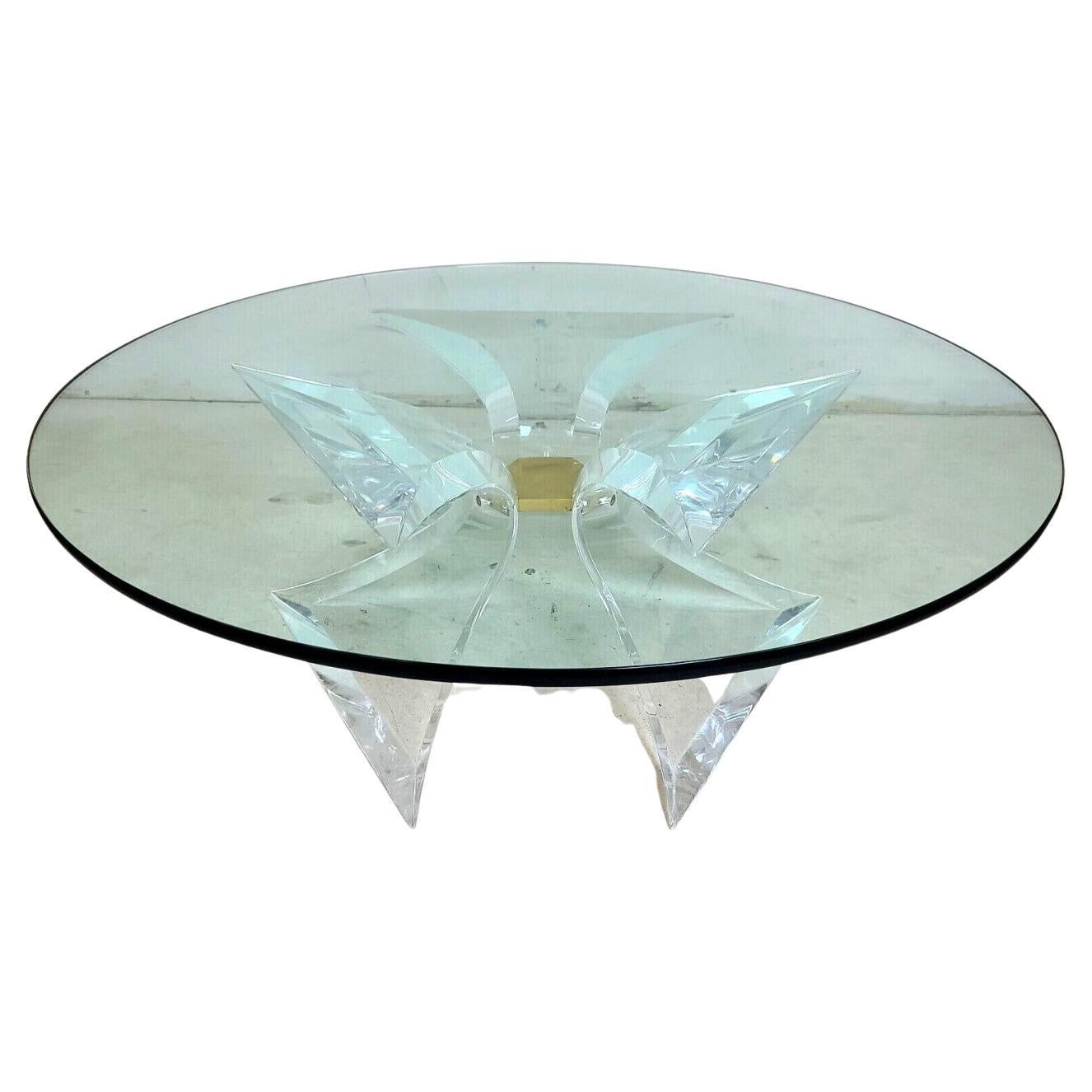 Signed Butterfly Lucite Brass & Glass Coffee Table by Lion in Frost