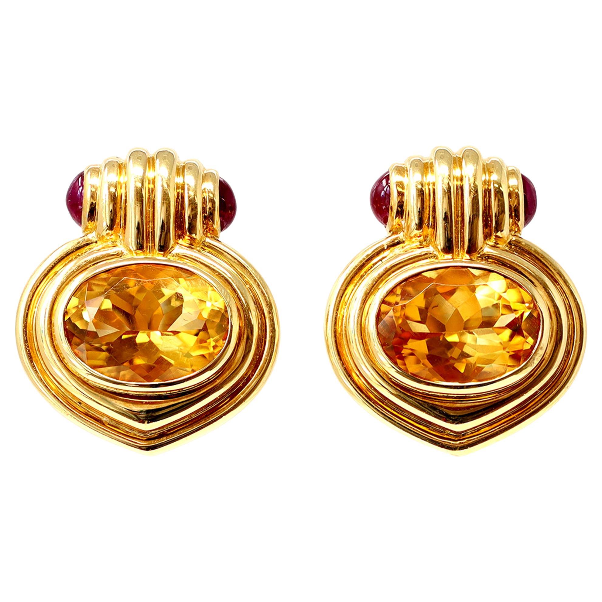 Signed Bvlgari Citrine and Ruby Clip-on earrings !8k For Sale