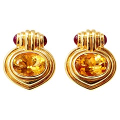 Retro Signed Bvlgari Citrine and Ruby Clip-on earrings !8k