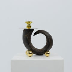 Signed by Gabriella Crespi, Brass Candle Holder, Italy ca. 1970s