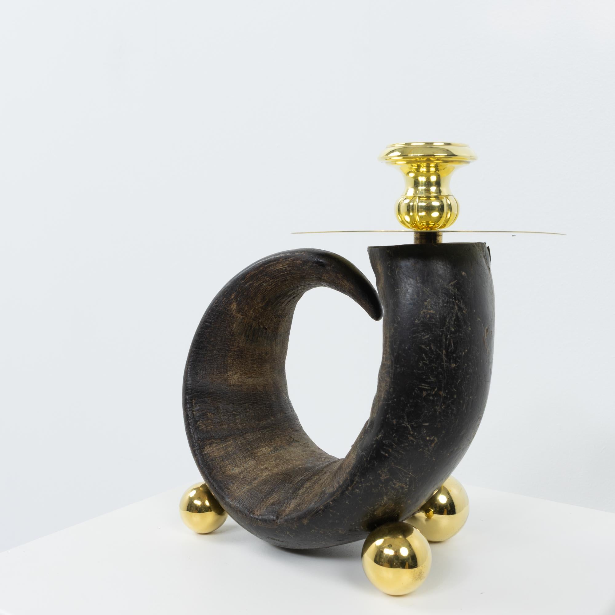 Mid-Century moderno Signed by Gabriella Crespi, Brass Candle Holder, Italy ca. 1970s in vendita