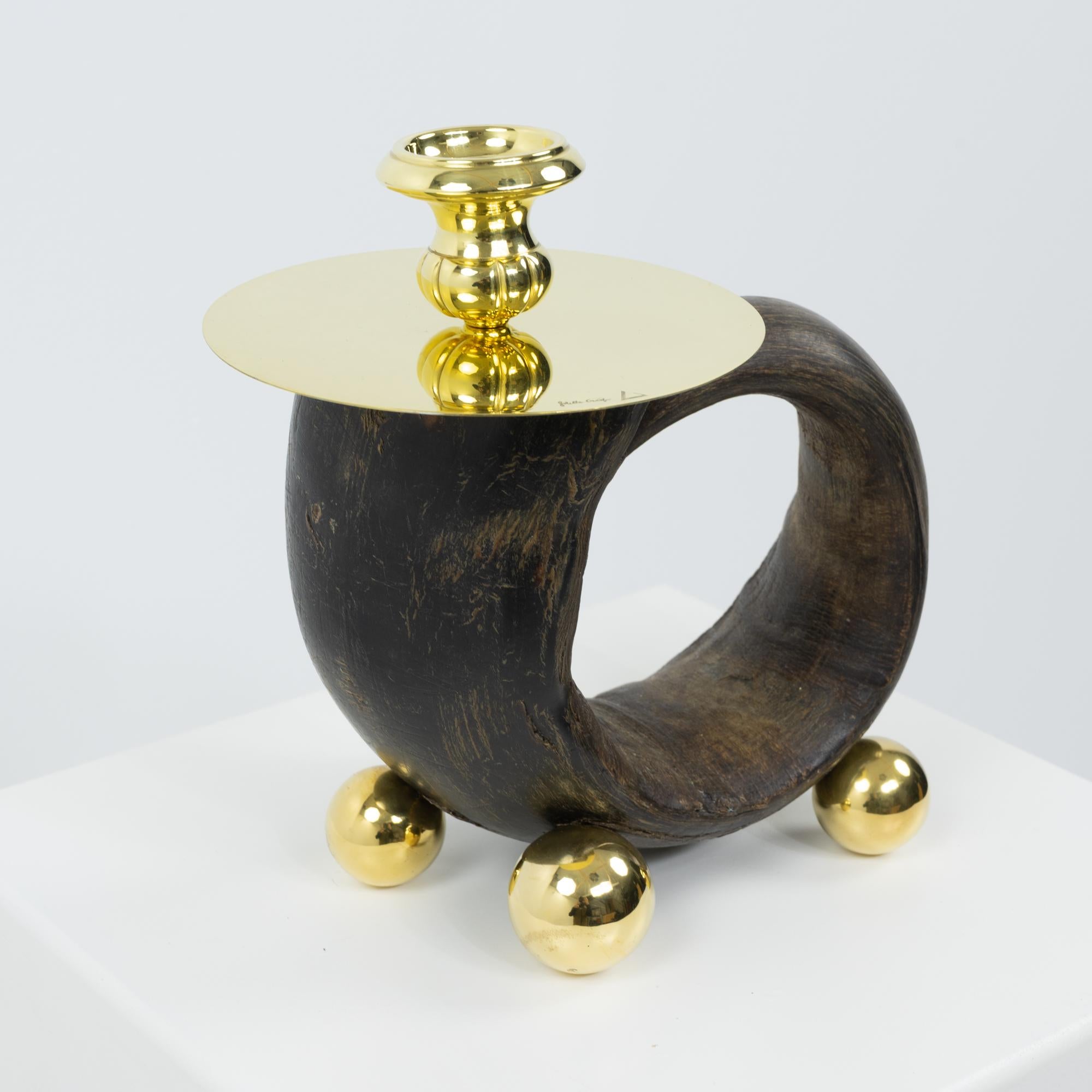 Signed by Gabriella Crespi, Brass Candle Holder, Italy ca. 1970s In condizioni buone in vendita a Renens, CH
