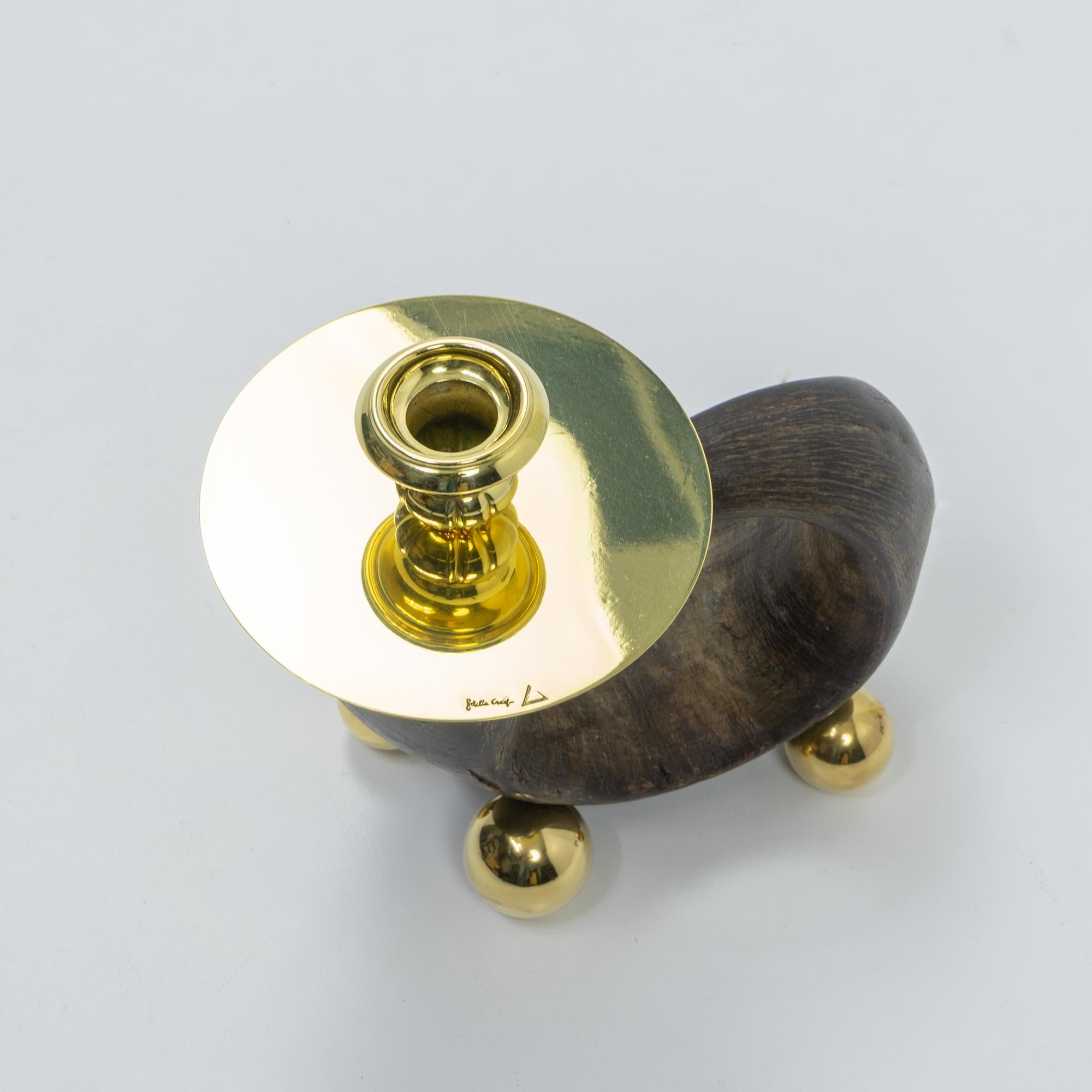 Fine XX secolo Signed by Gabriella Crespi, Brass Candle Holder, Italy ca. 1970s in vendita