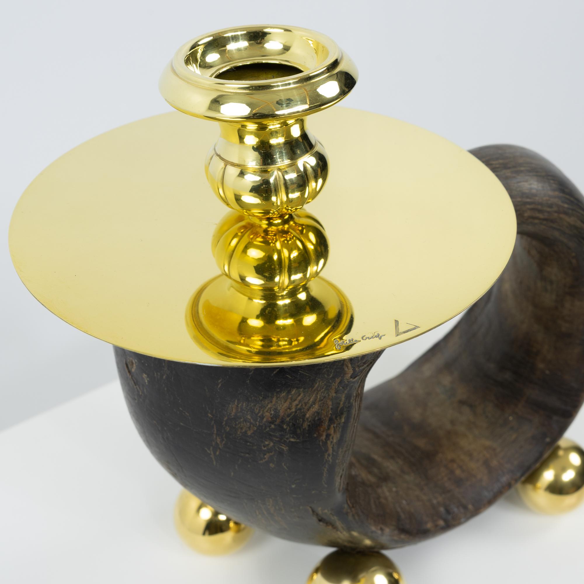 Ottone Signed by Gabriella Crespi, Brass Candle Holder, Italy ca. 1970s in vendita
