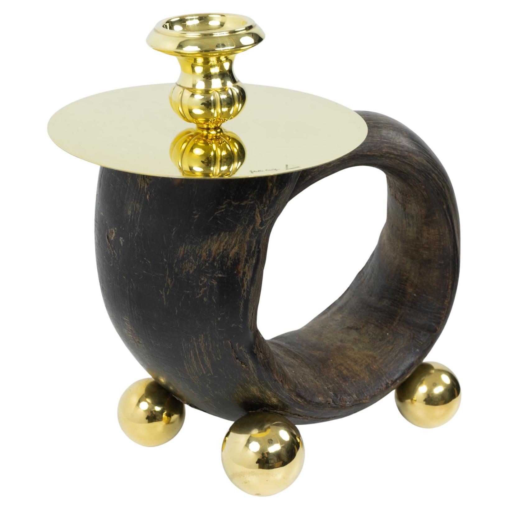 Signed by Gabriella Crespi, Brass Candle Holder, Italy ca. 1970s in vendita