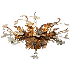 Signed by Maison Baguès Style 15 Light Flushmount Flowers and Leaves Chandelier