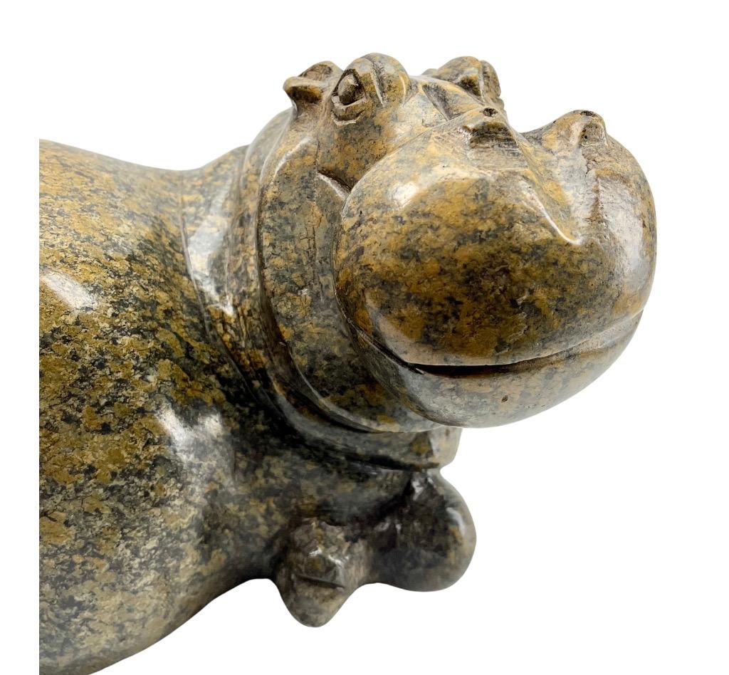 Mid-Century Modern Signed By Thomas Mtasa Malachite Stylized  Hippopotamus with Infant For Sale
