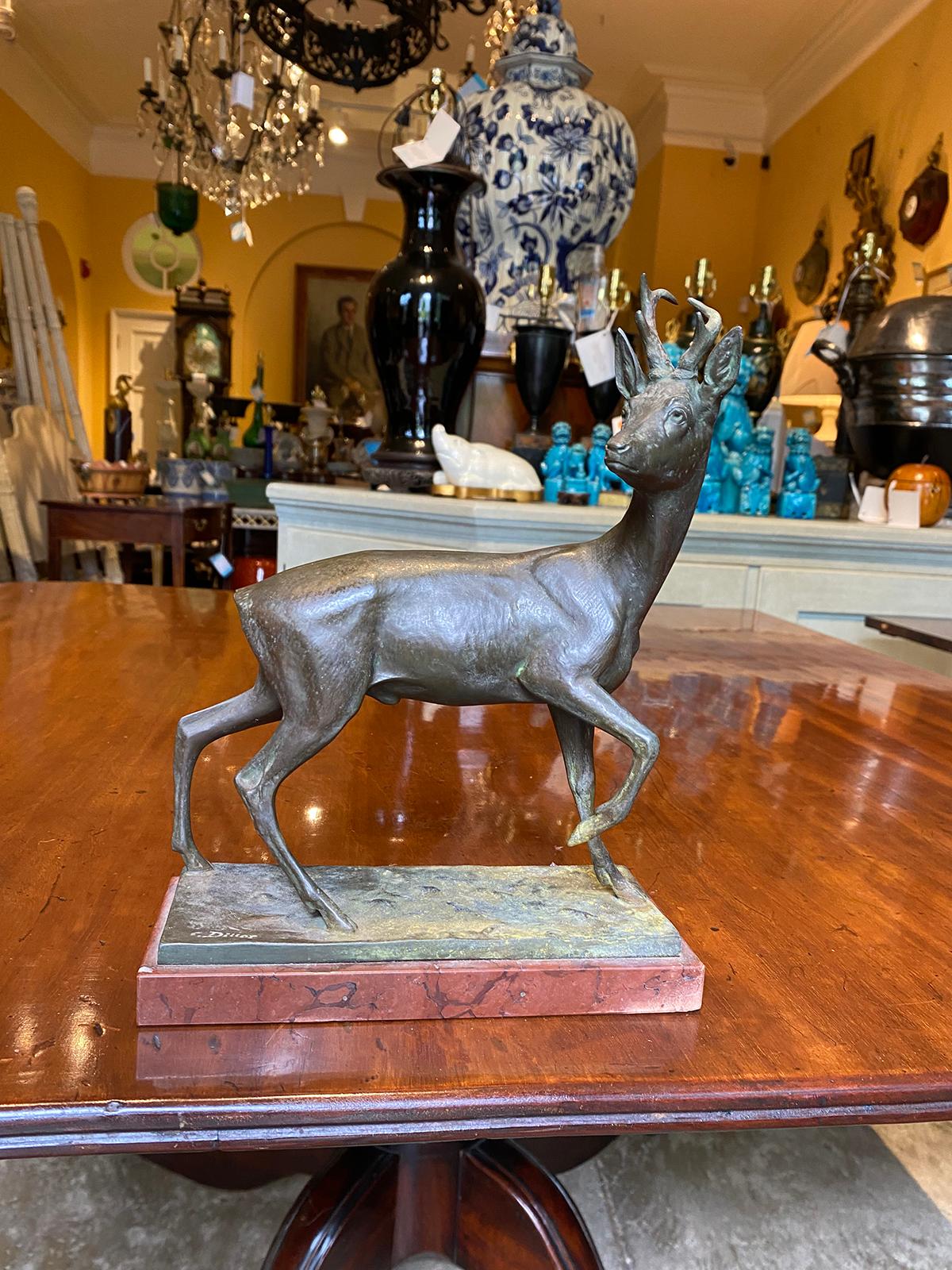 19th Century Signed C. Diller Cast Metal Statue of Stag / Deer, Late 19th-Early 20th Century