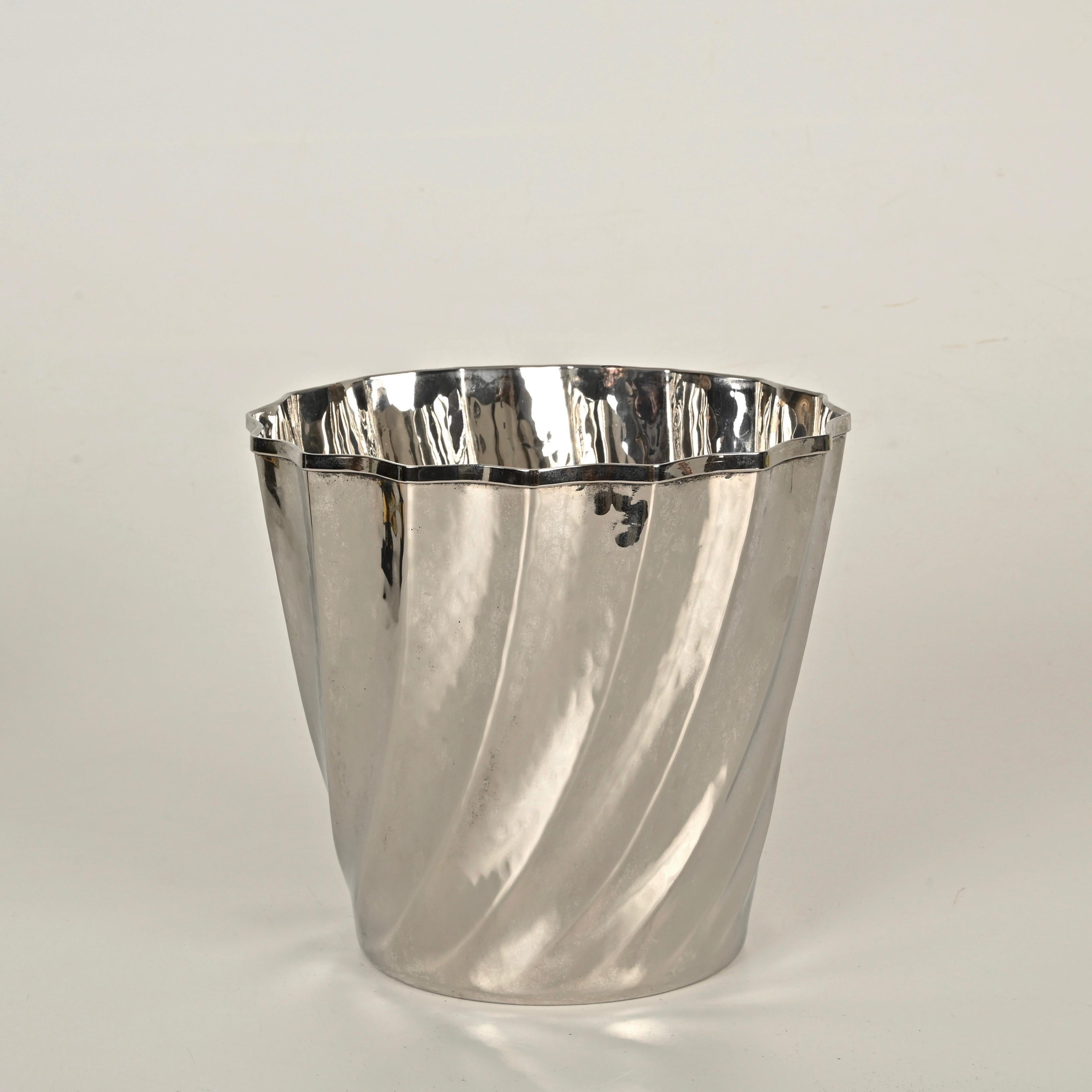 Signed Calegaro Ice Bucket in Hammered Silverplate, Italy 1970s For Sale 1