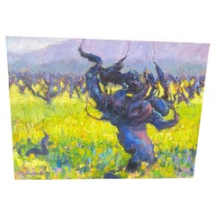 Signed California Coastal Vineyard Landscape Van Gogh Esque Oil Canvas Painting