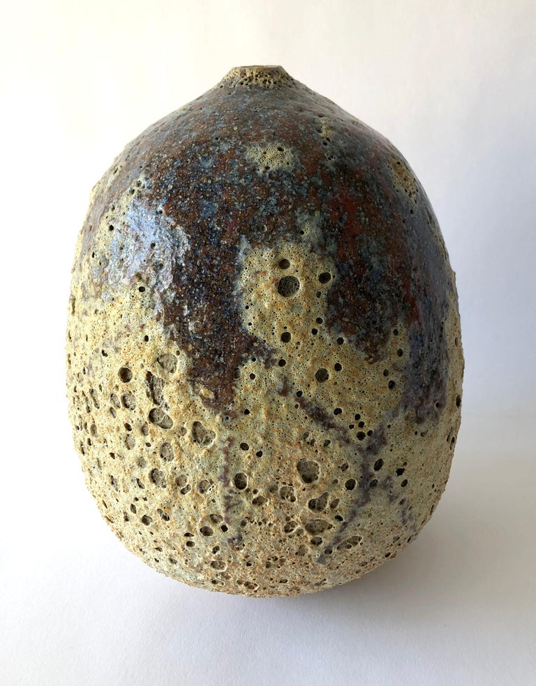 Mid-Century Modern Signed California Studio Foamy Glazed Stoneware Vase For Sale