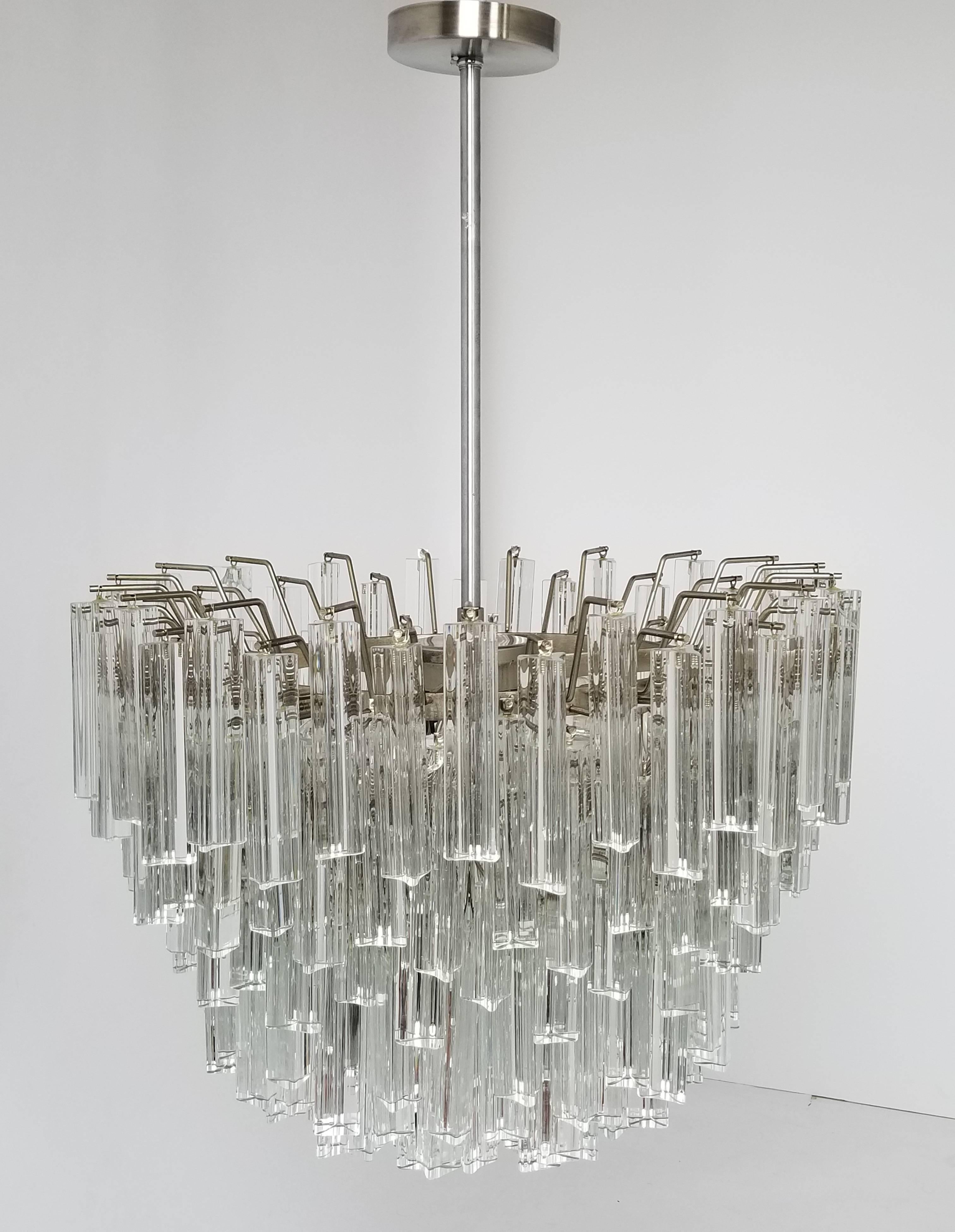 Mid-20th Century Signed Camer Eight-Tier Glass Prism Chandelier, 1960s, Italia For Sale