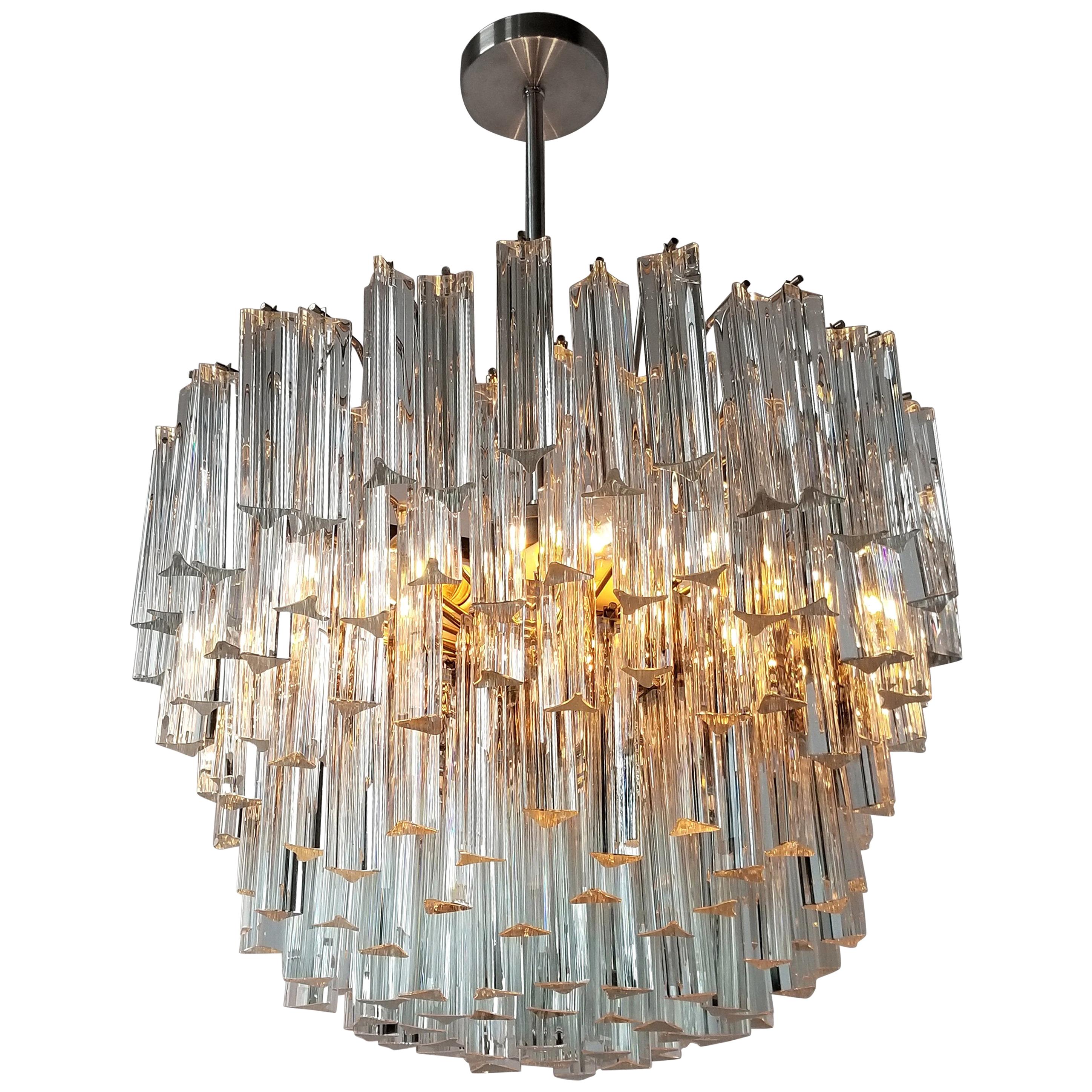 Signed Camer Eight-Tier Glass Prism Chandelier, 1960s, Italia For Sale