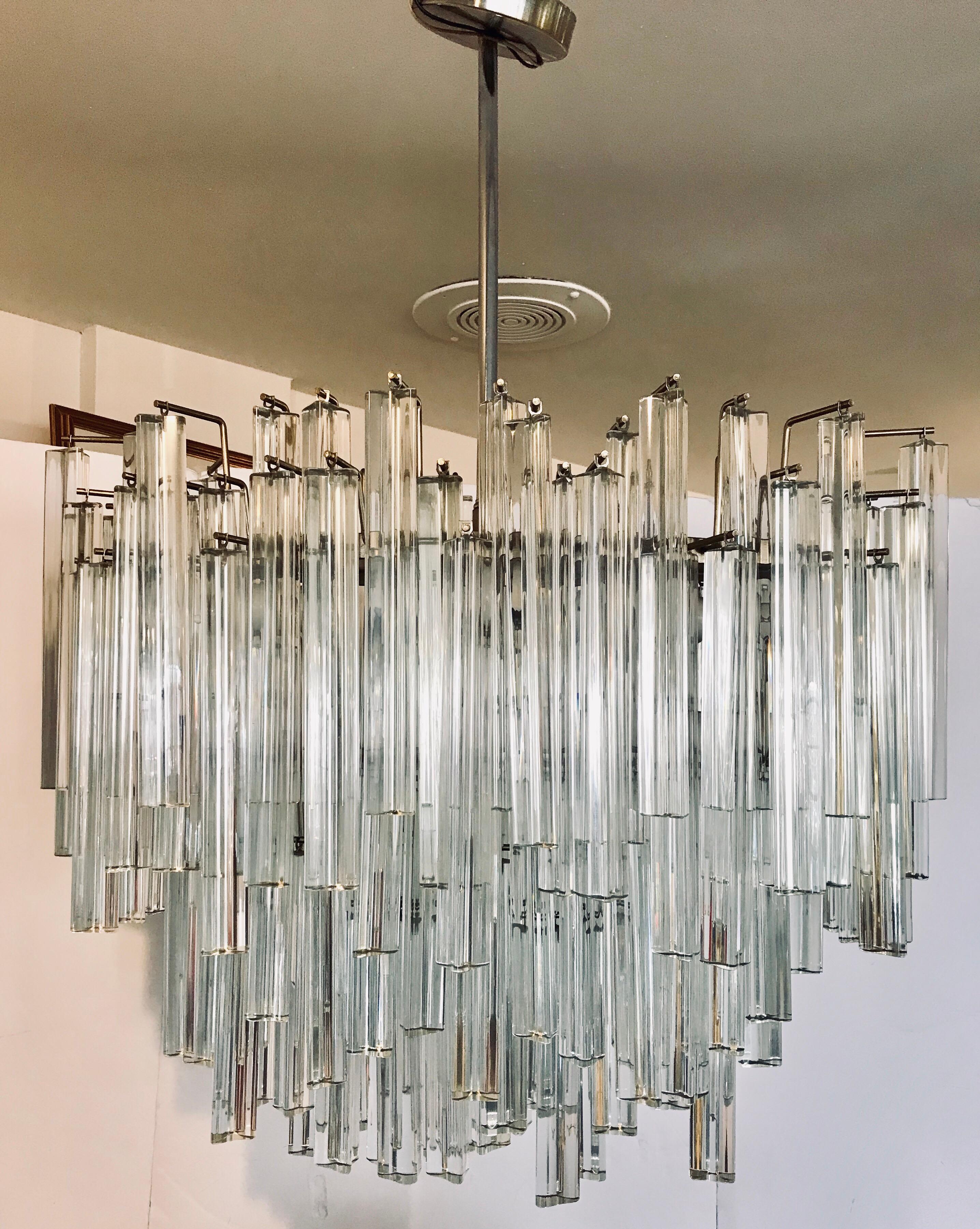 Mid-Century Modern Signed Camer Glass Midcentury Venini Italy Monumental Waterfall Chandelier