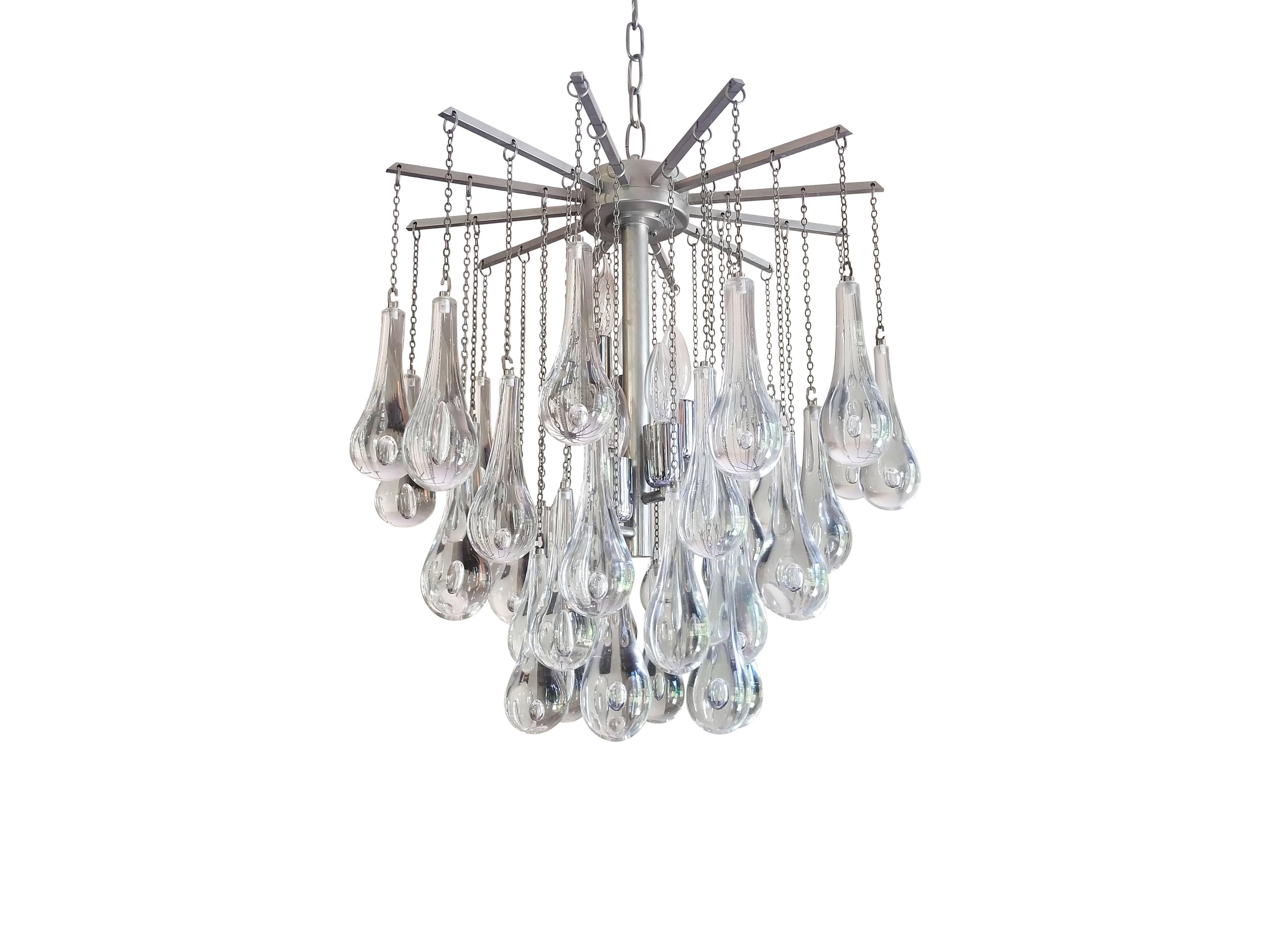 20th Century Signed Camer Glass Tear Drop Chandelier