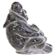 Signed Canadian Inuit Man Stone Sculpture