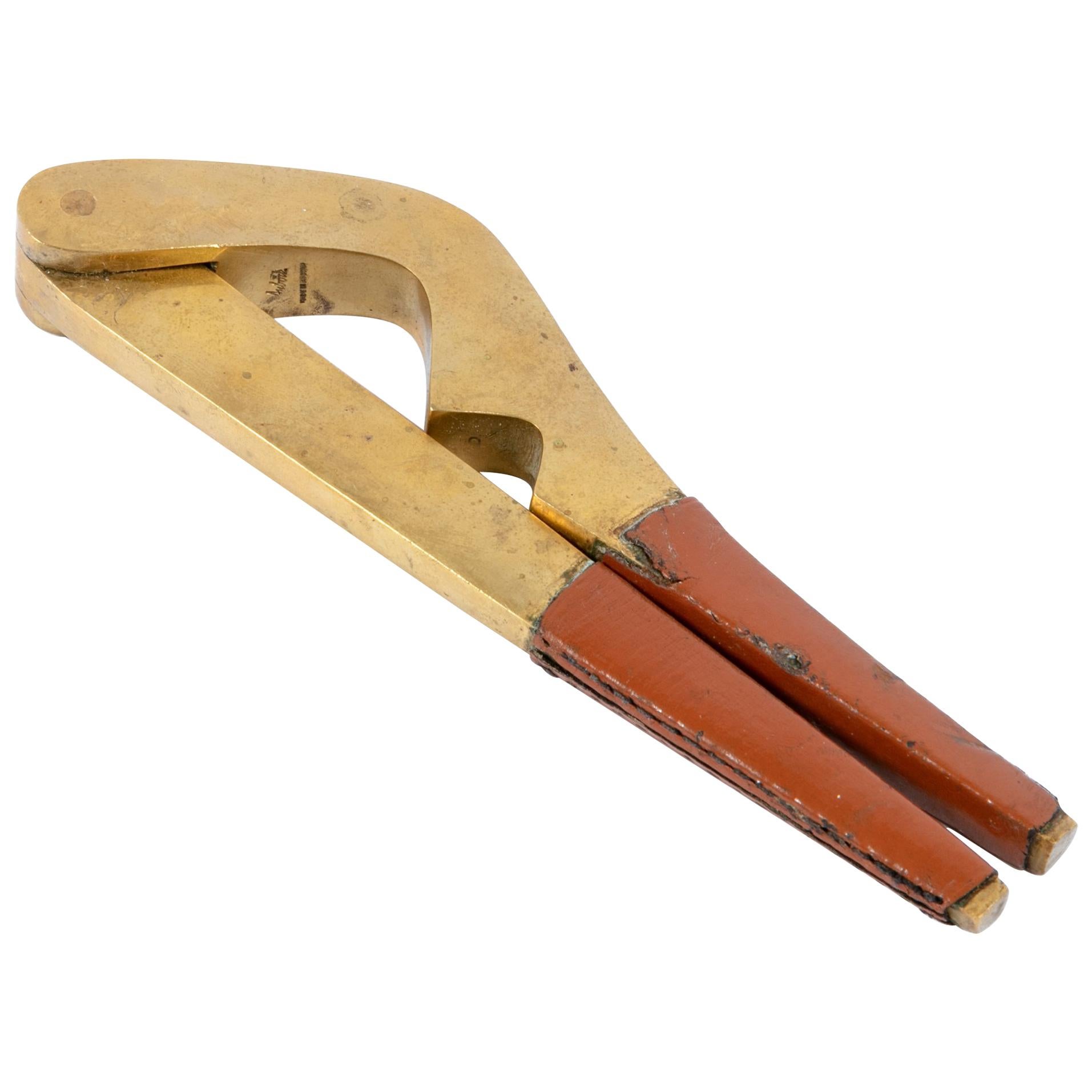 Signed Carl Auböck Brass and Leather Nutcracker, Austria 1950s