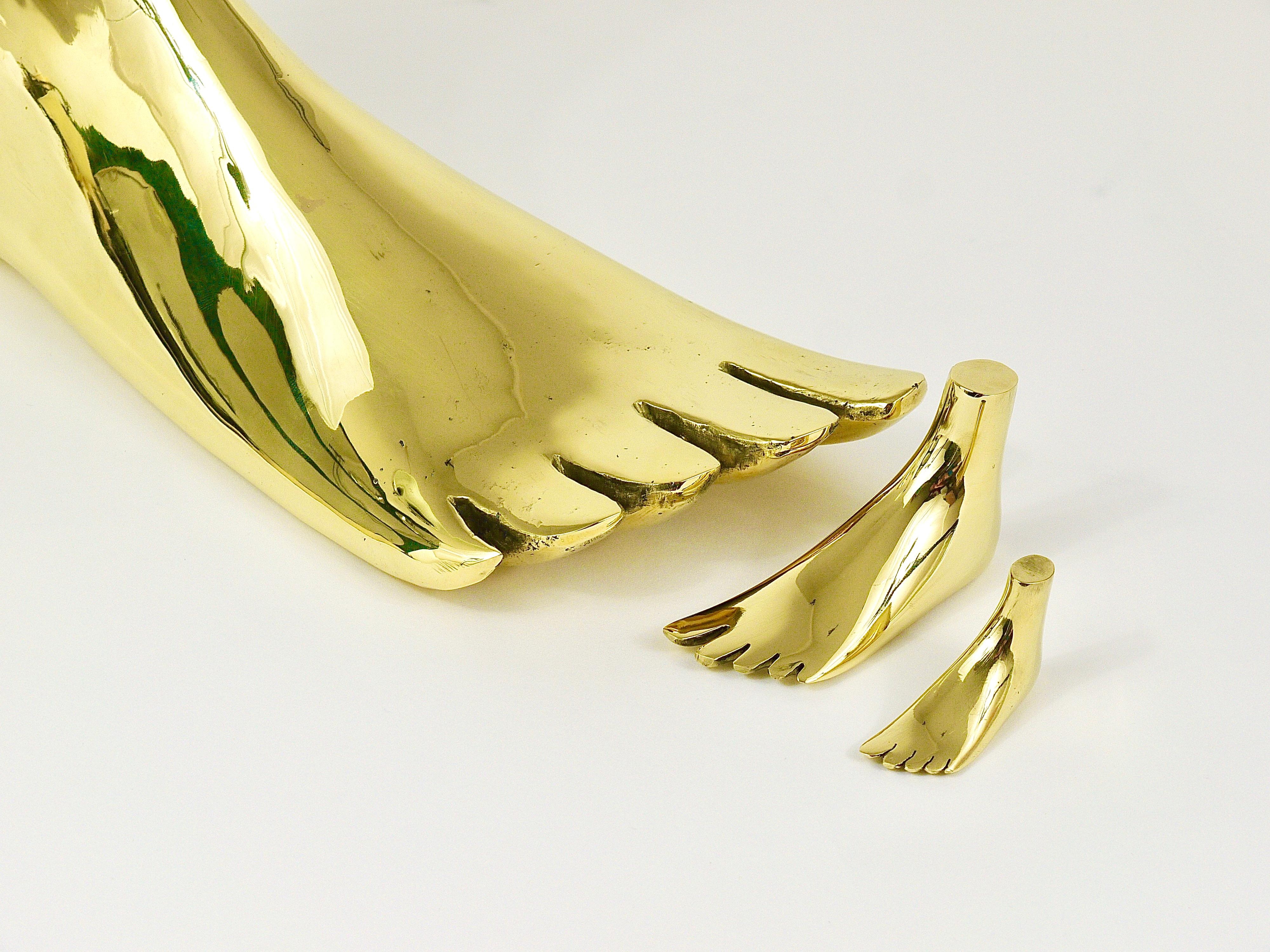 Signed Carl Auböck Midcentury Brass Foot Paperweight Handmade Sculpture For Sale 4
