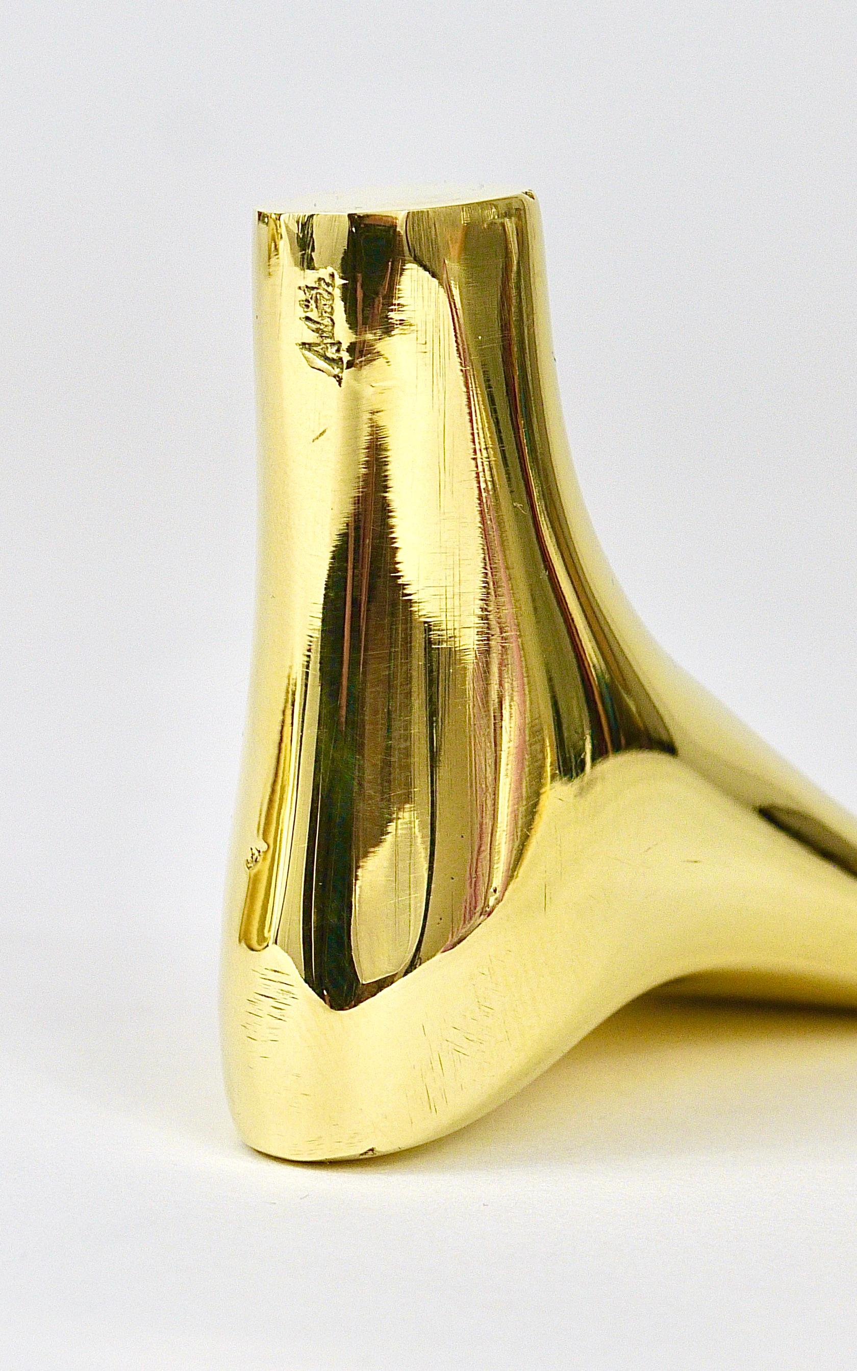 Signed Carl Auböck Midcentury Brass Foot Paperweight Handmade Sculpture For Sale 8