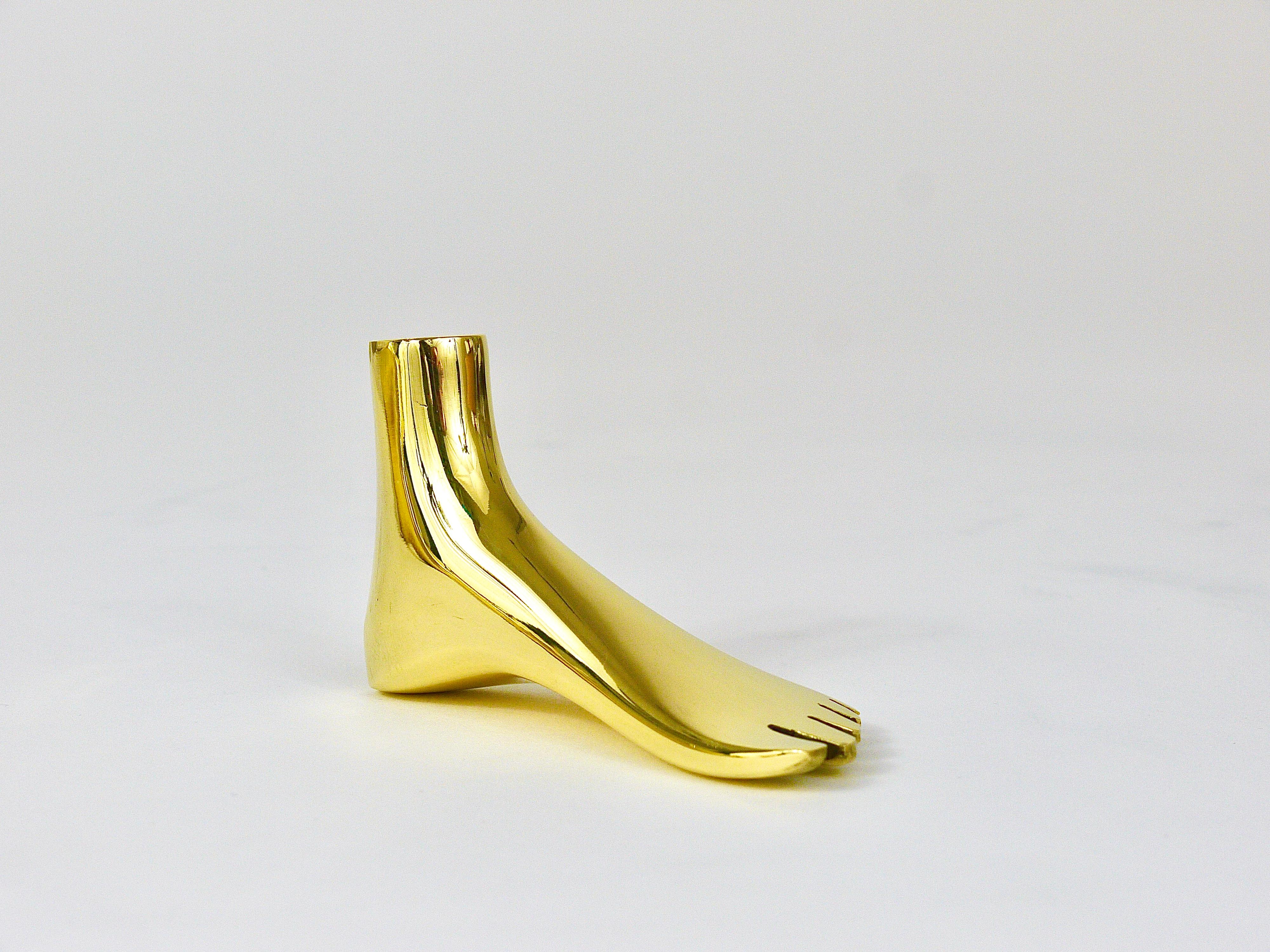 Austrian Signed Carl Auböck Midcentury Brass Foot Paperweight Handmade Sculpture For Sale