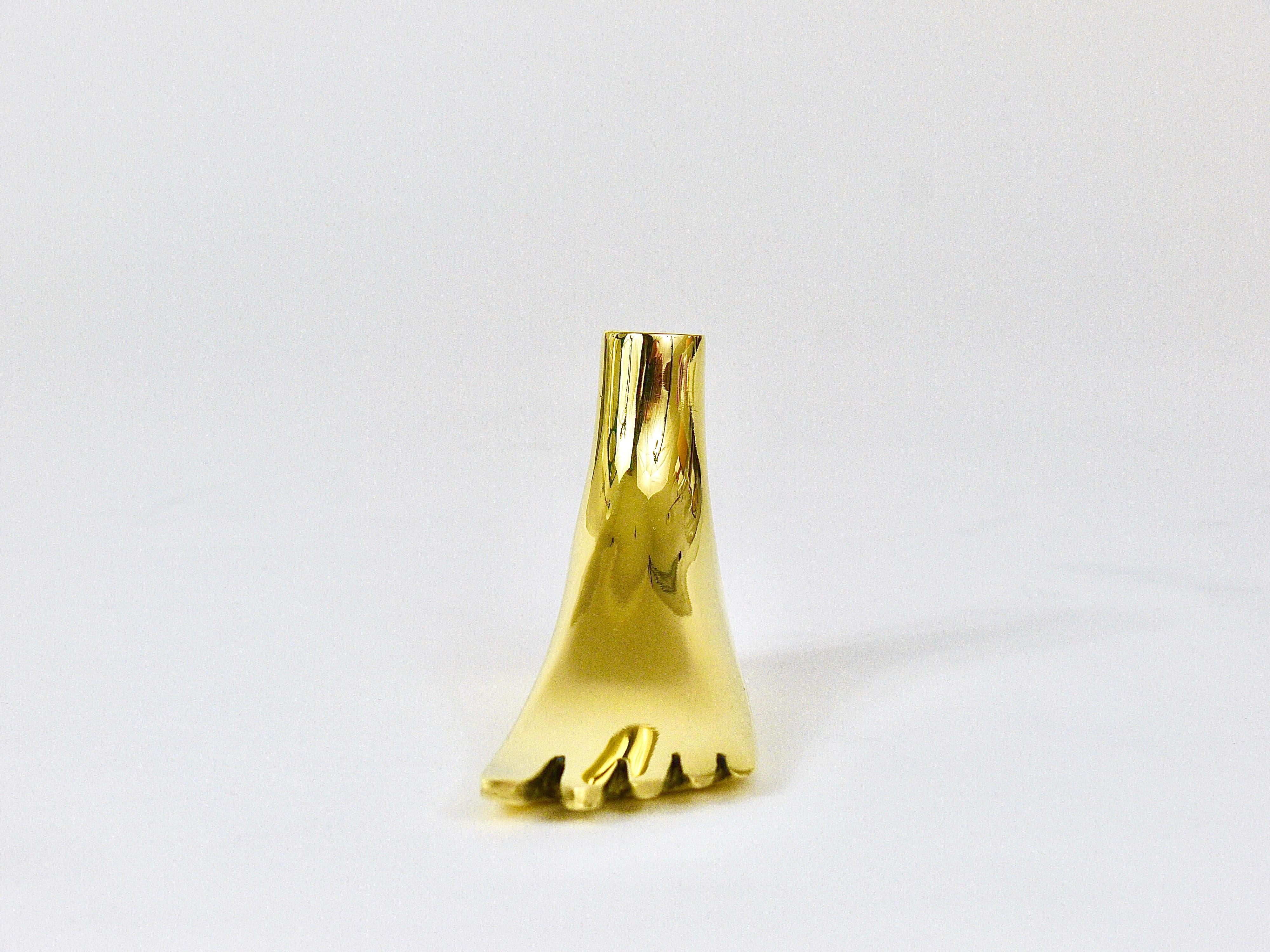 Polished Signed Carl Auböck Midcentury Brass Foot Paperweight Handmade Sculpture For Sale