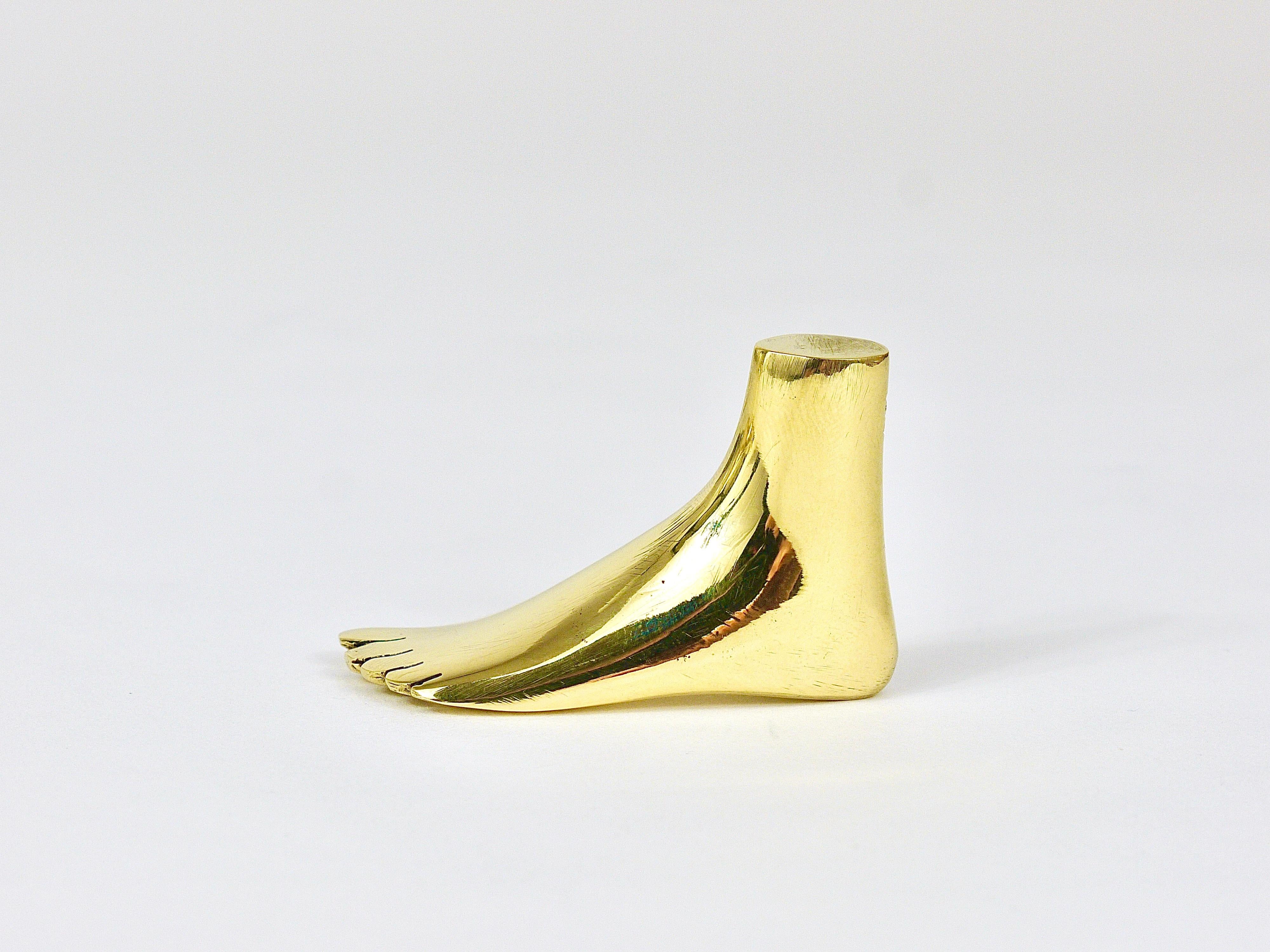 20th Century Signed Carl Auböck Midcentury Brass Foot Paperweight Handmade Sculpture For Sale