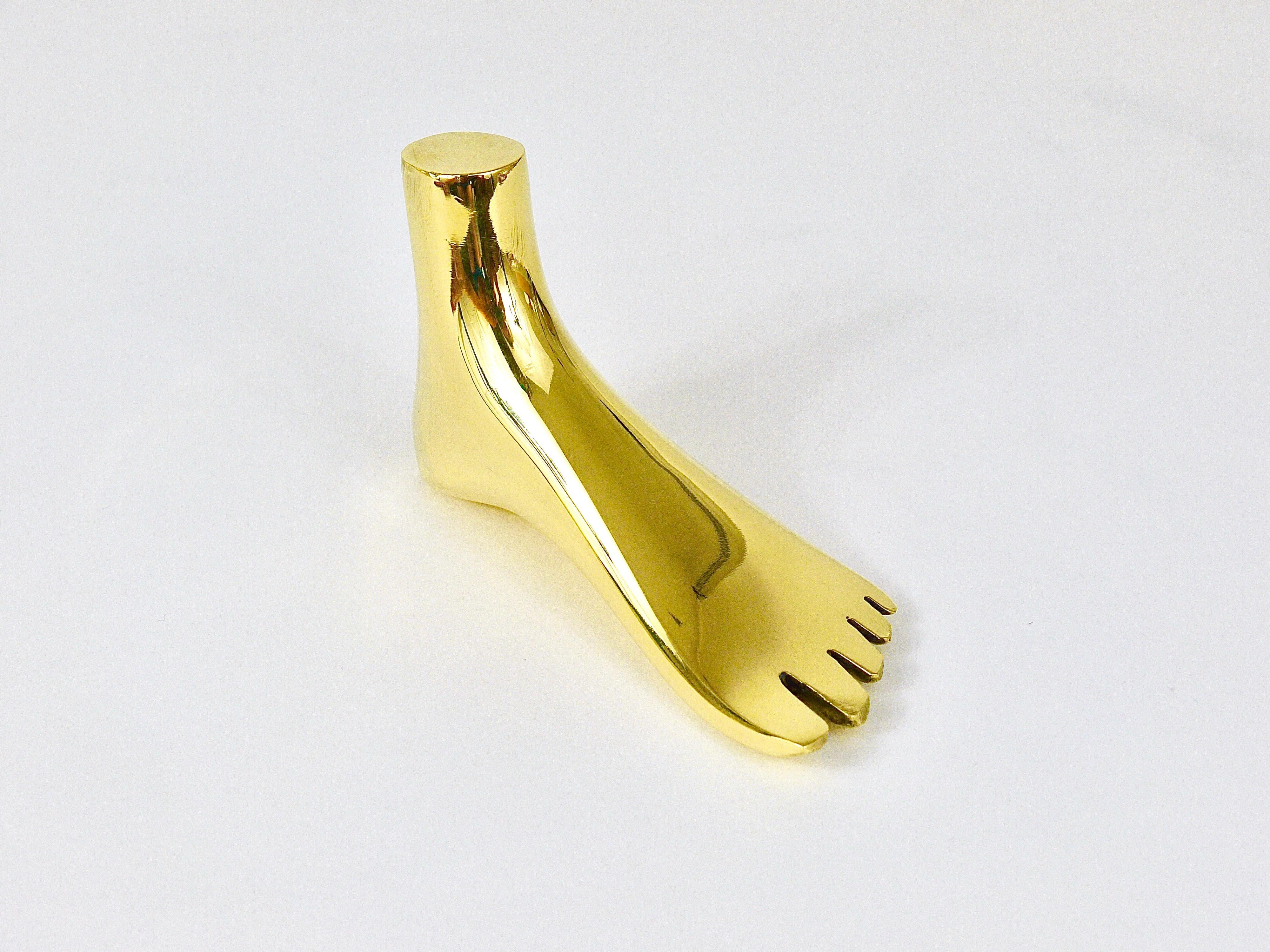 Signed Carl Auböck Midcentury Brass Foot Paperweight Handmade Sculpture For Sale 2