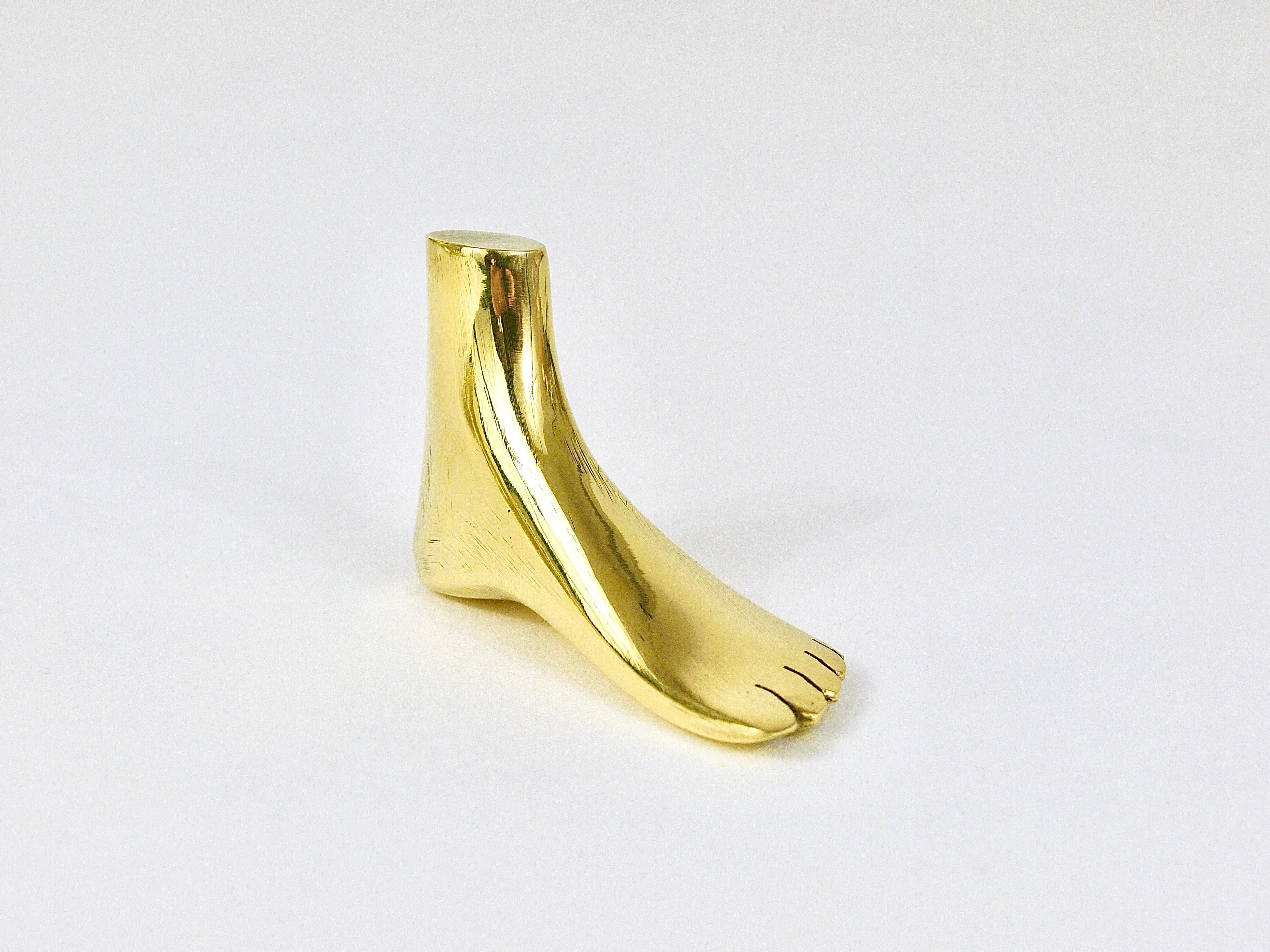 Signed Carl Auböck Midcentury Brass Foot Paperweight Handmade Sculpture For Sale 2