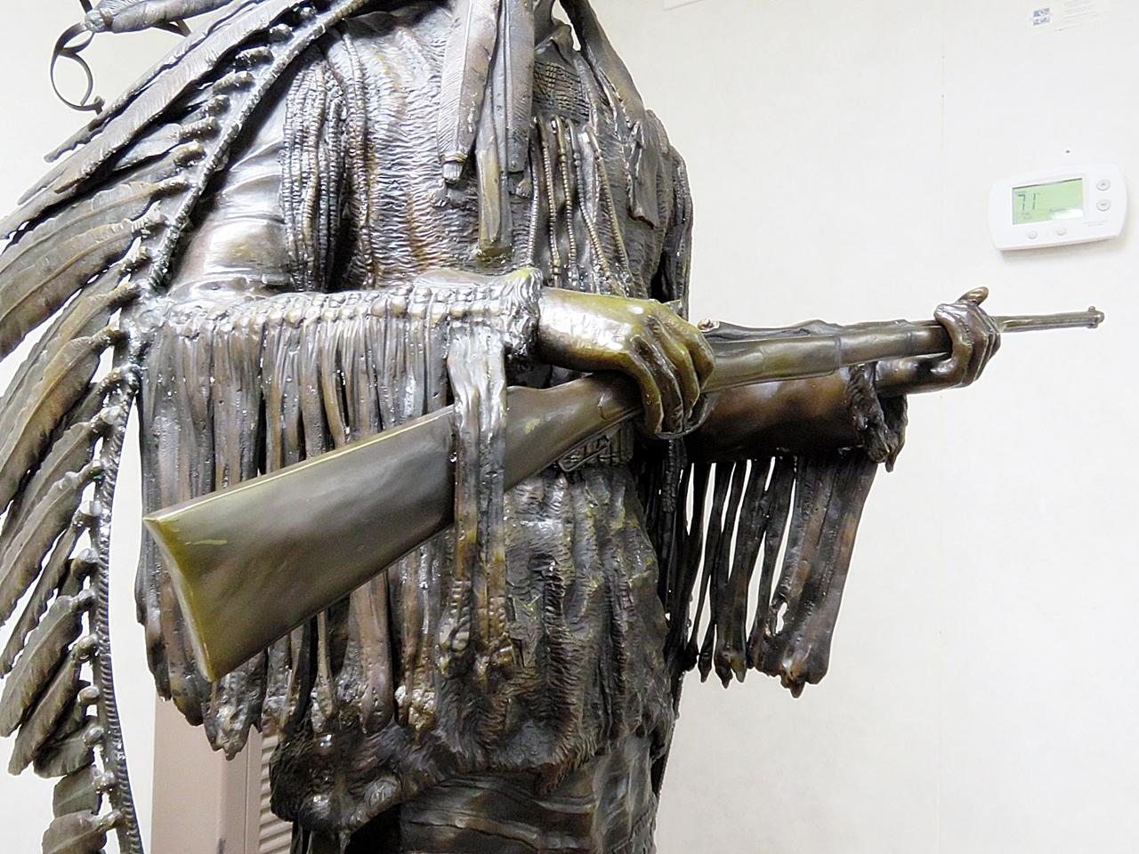 Signed Carl Kauba Bronze Indian Chief with Headress and Rifle Sculpture 4