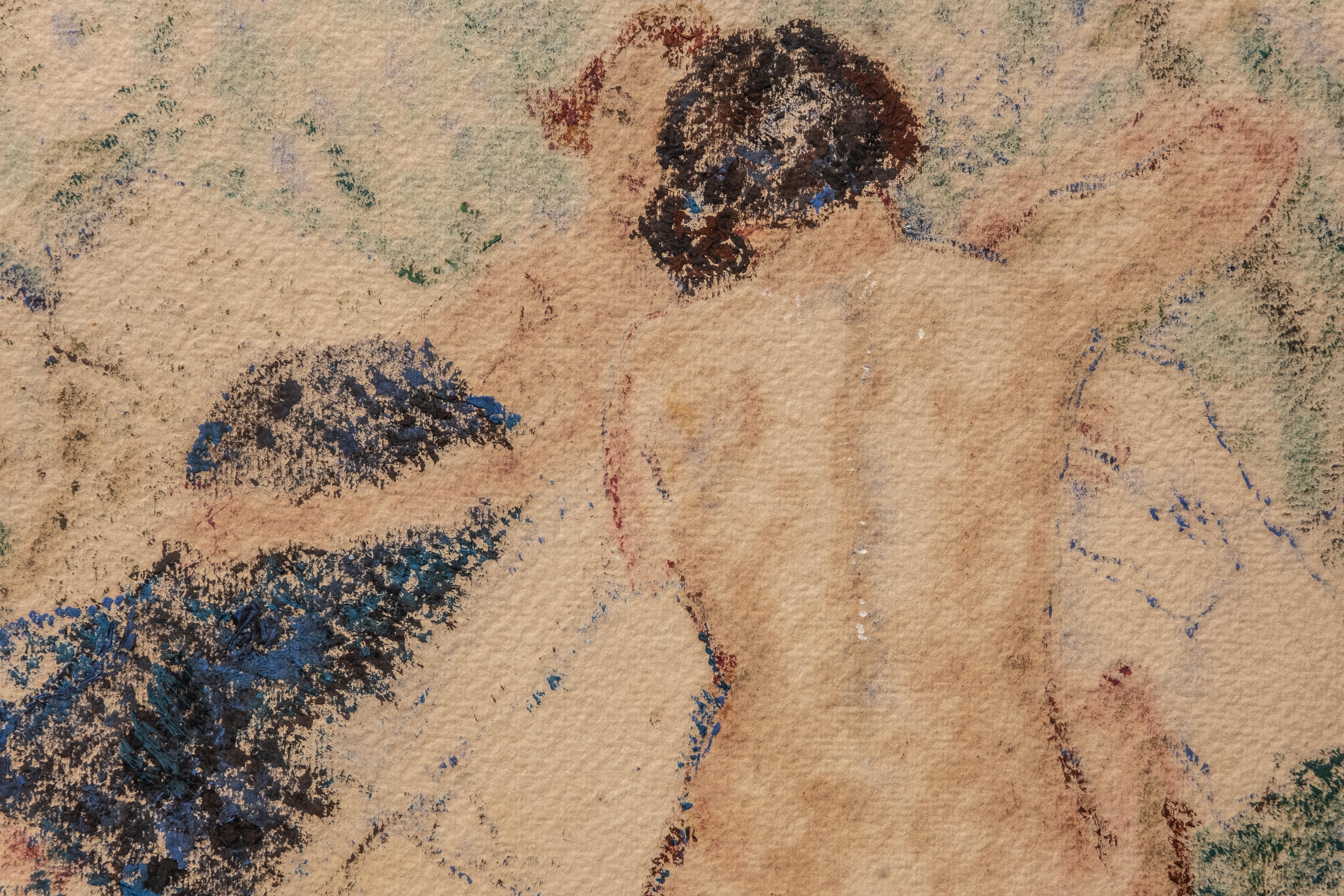 20th Century Signed Carlo Cherubini Pastel on Paper Drawing, Two Nude Women 