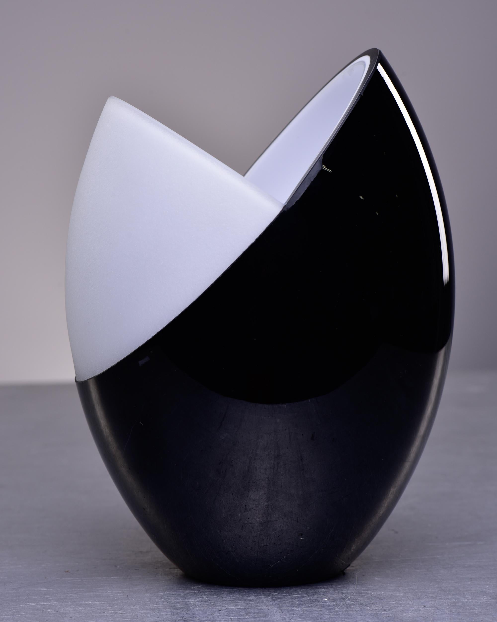 Modern Signed Carlo Nason Murano Glass Black and White Chrysalis Vase For Sale