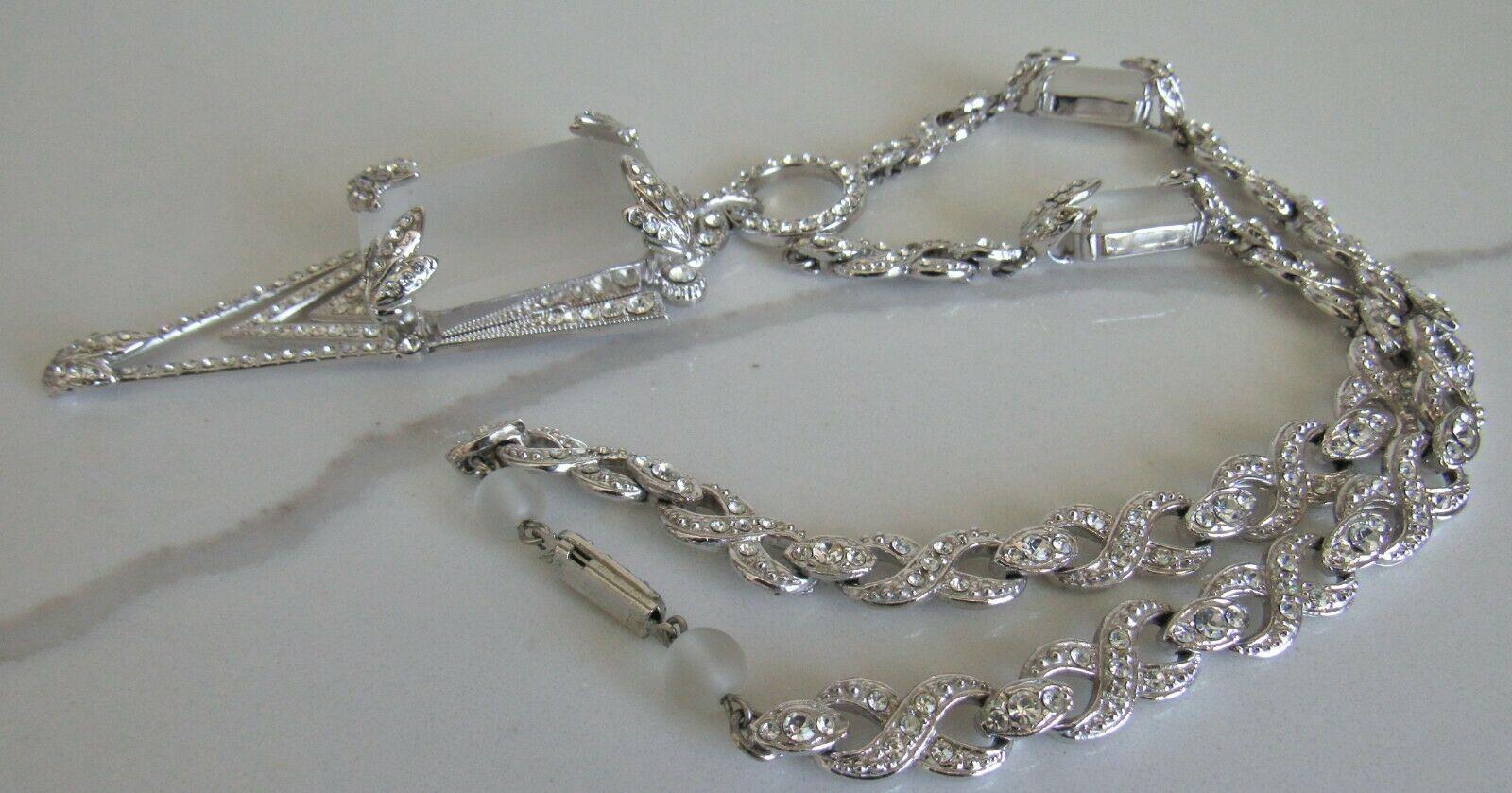 Mixed Cut Signed Carlo Zini Designer Sparkling Crystal  Art Deco Style Jeweled Necklace For Sale