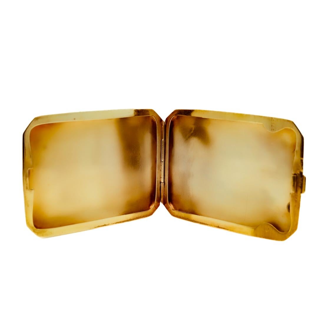 Signed Carrington Antique Art Deco 14k Gold & Black Enamel Decorated Hinged Box For Sale 6