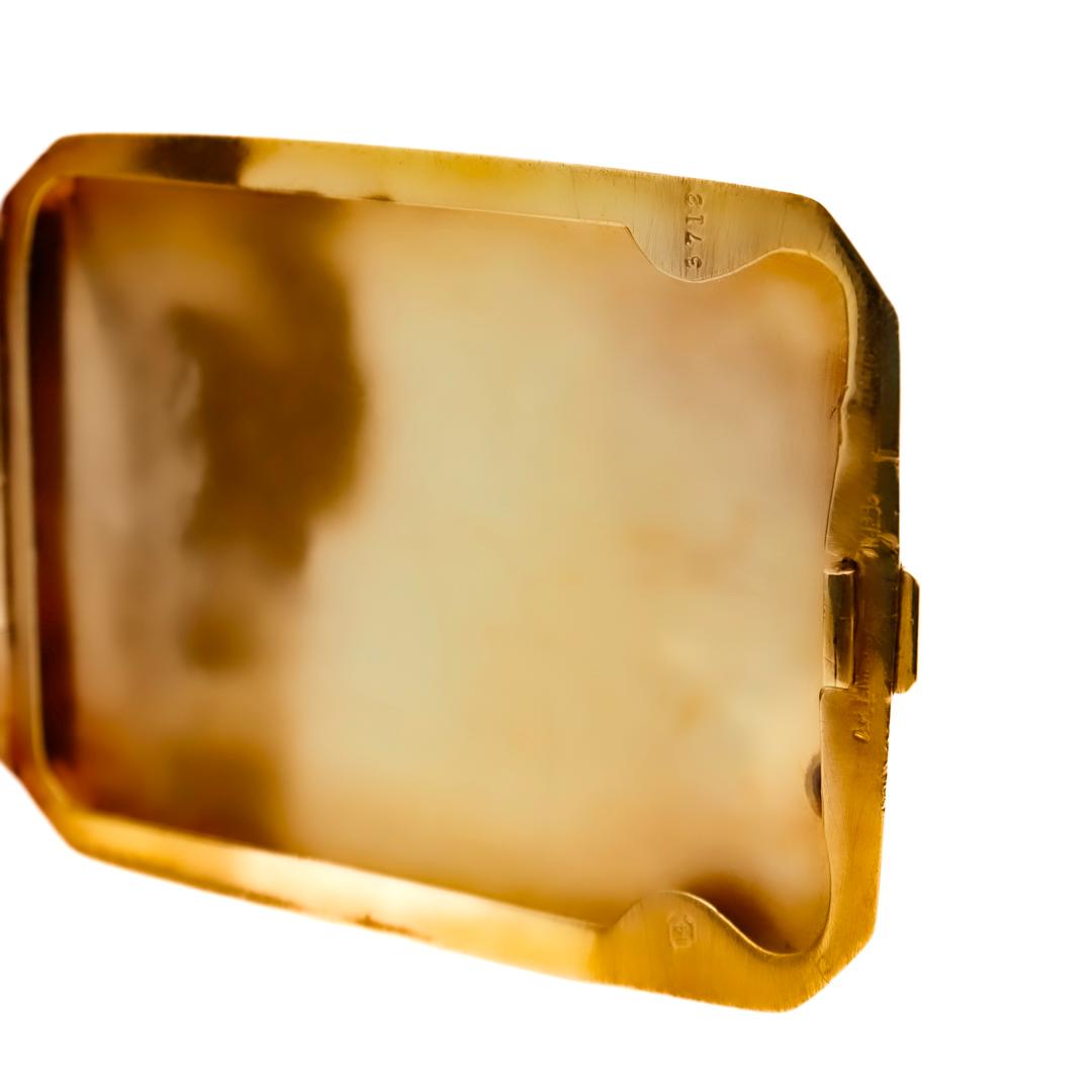 Signed Carrington Antique Art Deco 14k Gold & Black Enamel Decorated Hinged Box For Sale 7
