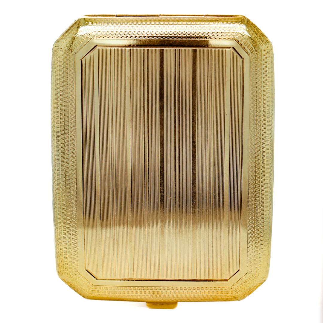 Signed Carrington Antique Art Deco 14k Gold & Black Enamel Decorated Hinged Box For Sale 4