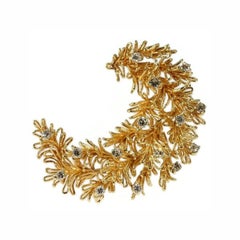 Signed Cartier 1.10 Carat Diamond and 18 Karat Rose Gold Floral Brooch, 1950s