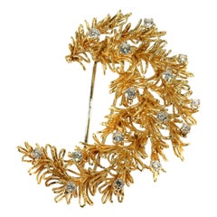 Signed Cartier 1.10 Carat Diamond and 18 Karat Rose Gold Floral Brooch, 1950s