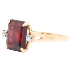 Signed Cartier 14K Gold, Garnet 
Diamond Ring