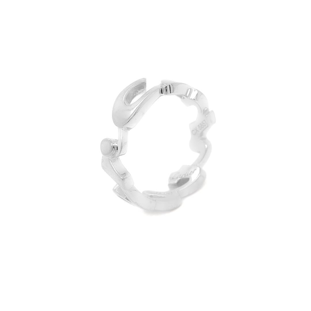 Signed Cartier 18K White Gold Script Logo Band Ring For Sale 3