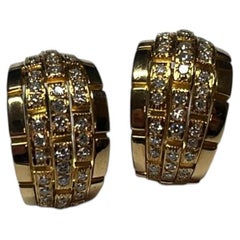 Signed Cartier 18k Yellow Gold & Diamonds Maillon Panthère Earrings, Circa 1980