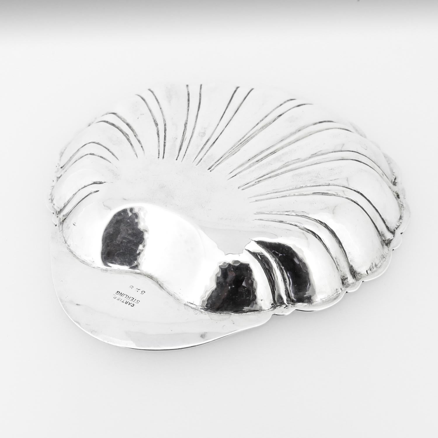 Signed Cartier Hand-Hammered Sterling Silver Shell Shaped Bowl or Vide Poche 4