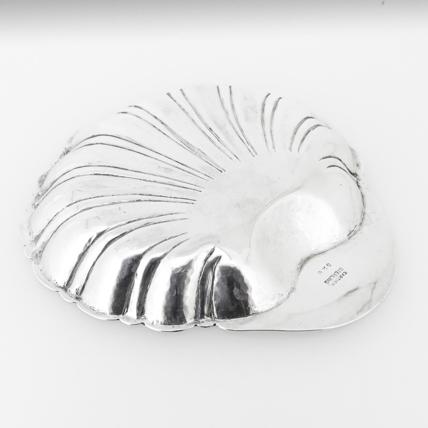 Signed Cartier Hand-Hammered Sterling Silver Shell Shaped Bowl or Vide Poche 5
