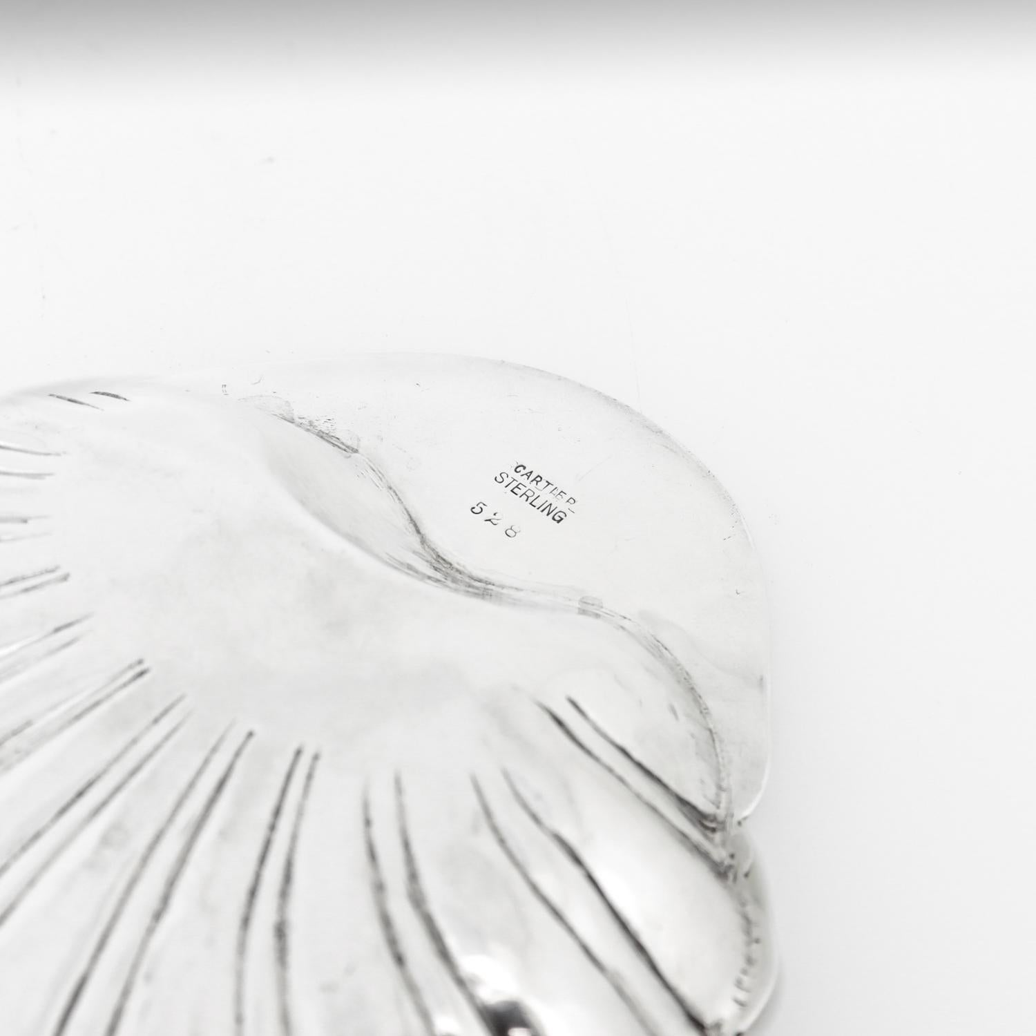 Signed Cartier Hand-Hammered Sterling Silver Shell Shaped Bowl or Vide Poche 6