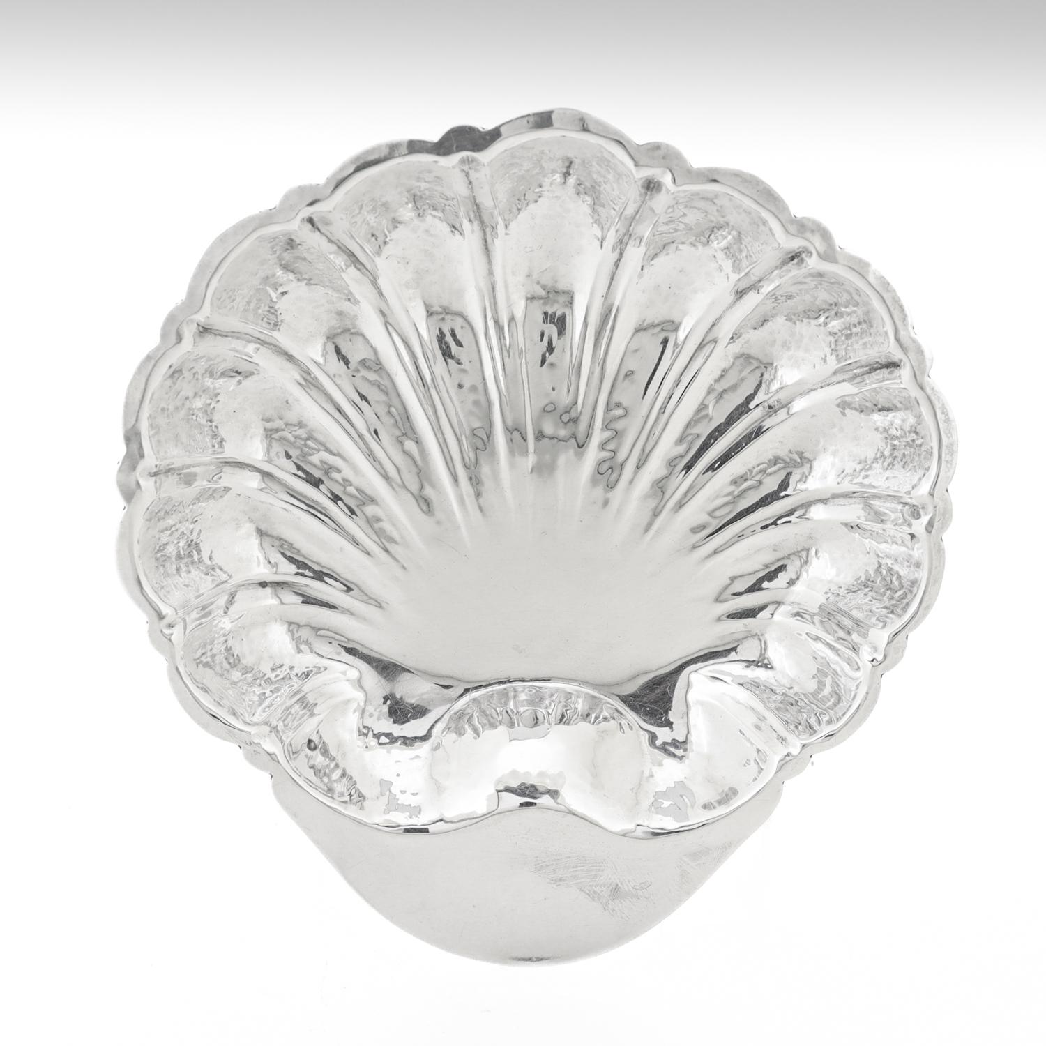 Modern Signed Cartier Hand-Hammered Sterling Silver Shell Shaped Bowl or Vide Poche