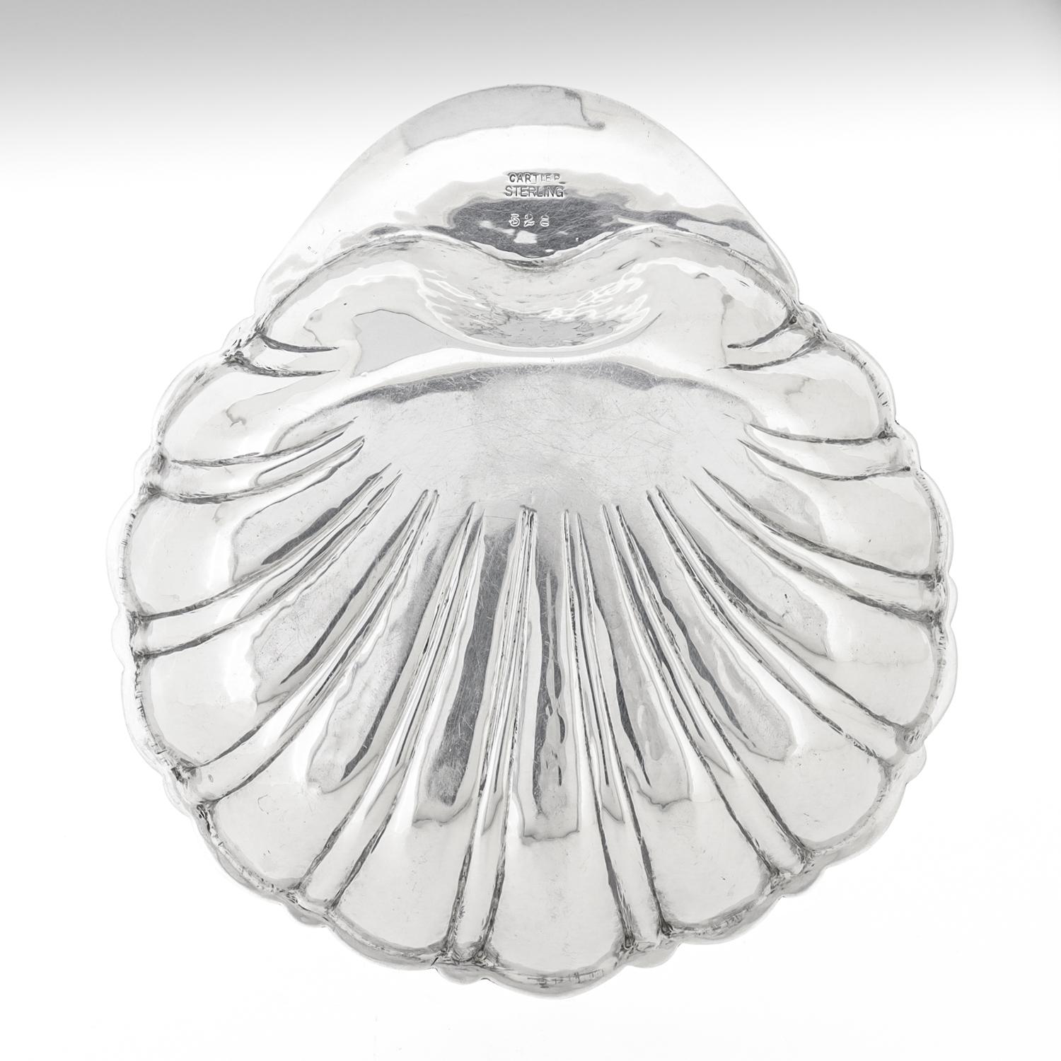 Unknown Signed Cartier Hand-Hammered Sterling Silver Shell Shaped Bowl or Vide Poche