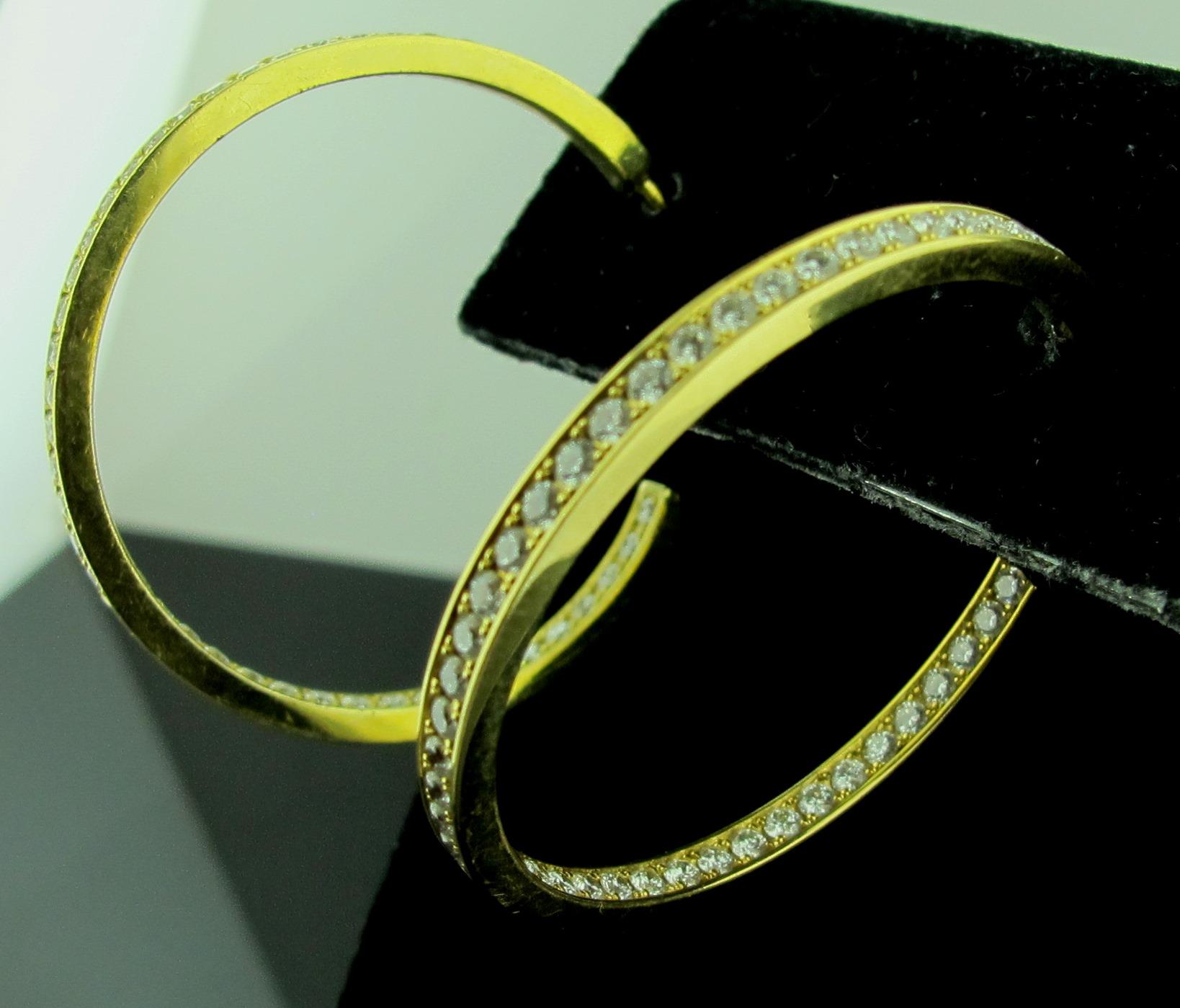 Round Cut Signed Cartier Inside Out Diamond Hoop Earrings in 18 Karat Yellow Gold