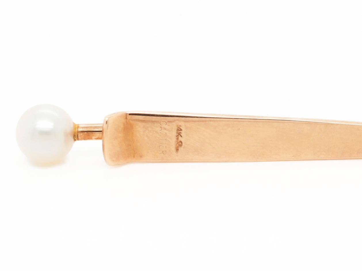 Signed Cartier Mid-Century 14k Gold & Pearl Tie Bar or Tie Clip For Sale 5