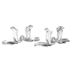Signed Cartier Sterling Silver Mid-Century Modernist Flower Blossom Candlesticks