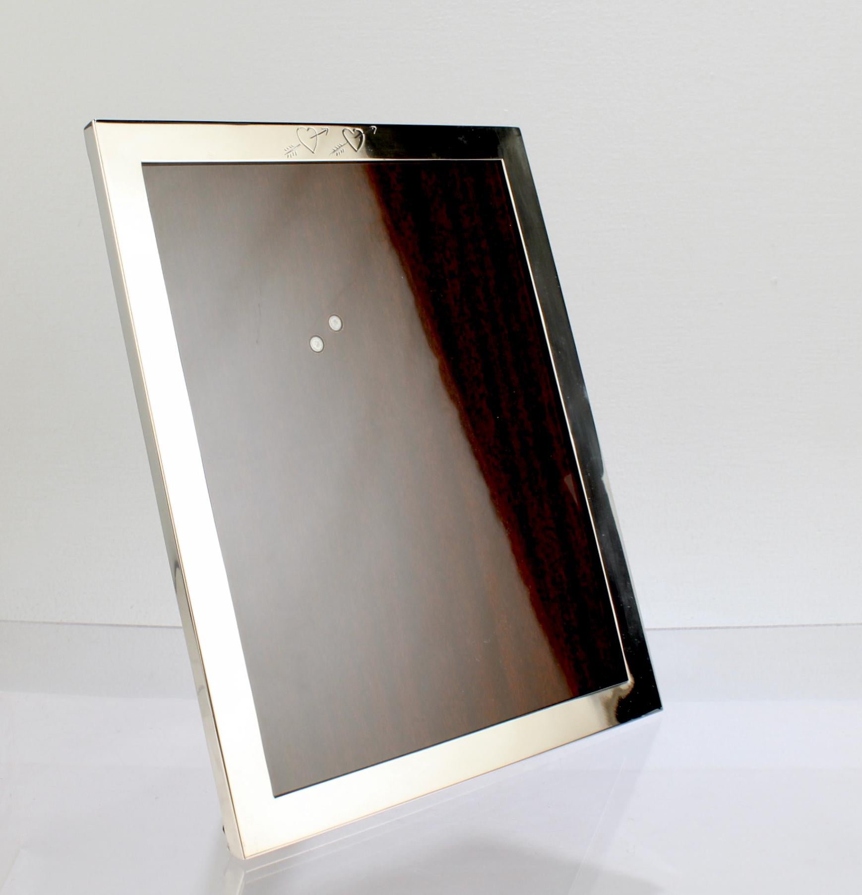 Signed Cartier Sterling Silver Picture or Photo Frame with Engraved Hearts 2