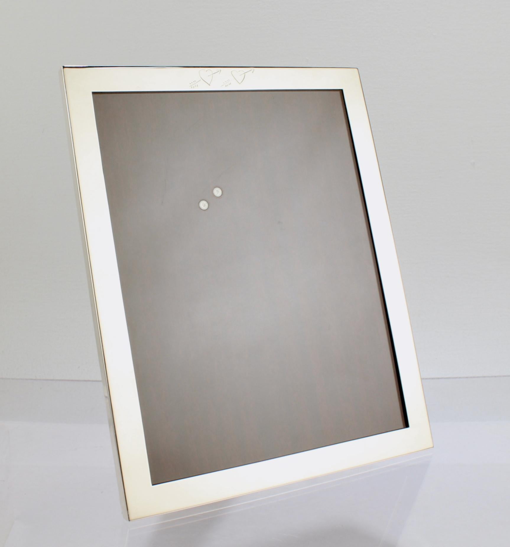 Signed Cartier Sterling Silver Picture or Photo Frame with Engraved Hearts 3